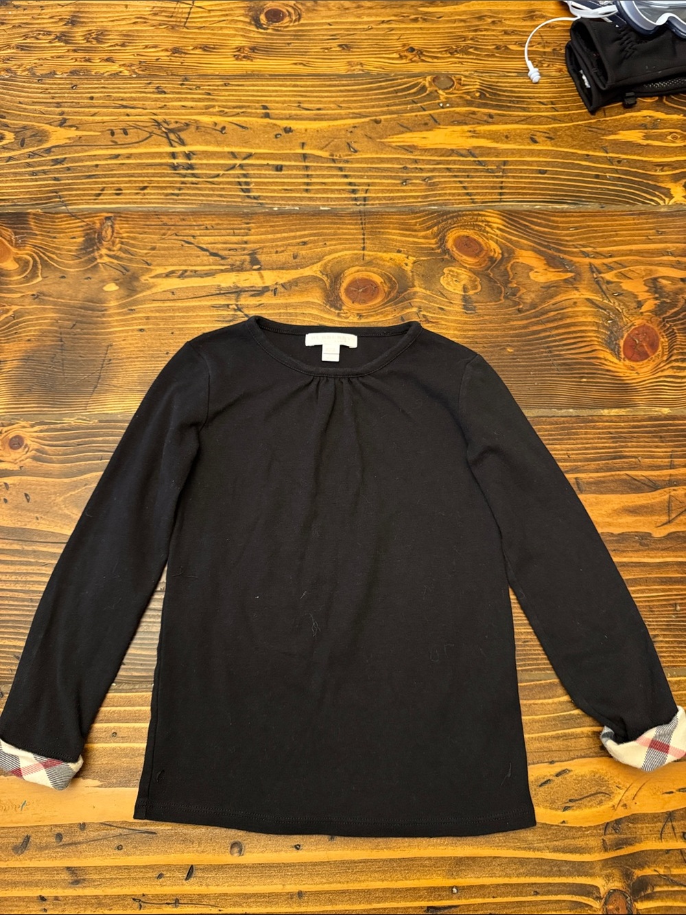 Burberry Black Long Sleeve Top with Signature Check Cuffs